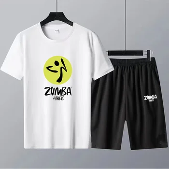Комплекти тениски Zumba, памучни женски мъжки летни костюми с къси ръкави, риза, къси панталони, спортни костюми от 2 теми, спортно облекло за фитнес оверсайз