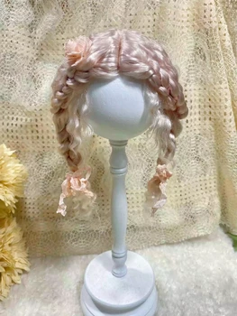 Куклени перуки за Blythe Qbaby мохеровые розови двойна опашка, на роли 9-10 инча на главата му