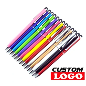 50шт 13 цвята Мини метална писалка за сензорен екран 2 в 1, универсална химикалка химикалка с валяк за iPhone, iPad, Samsung, безплатен потребителски лого
