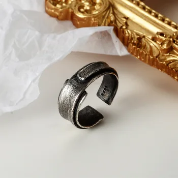 Youth of Vigor Античен матова текстура, плиссированное пръстен от цели сребро 925 проба, дебели пръстени с широко отворени каишка R1285