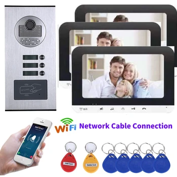 Sasha WIFI видео телефон за 2-6 единици Семейна квартирная домофонна Кабелен мрежов кабел комплекти видеодомофонов