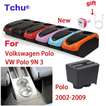 За Volkswagen Polo подлакътник скоростна 2004-2009 За VW Polo Mk4 IV авто подлакътник кутия За VW Polo 9N 3 подлакътник USB поставка за чаши, Аксесоари