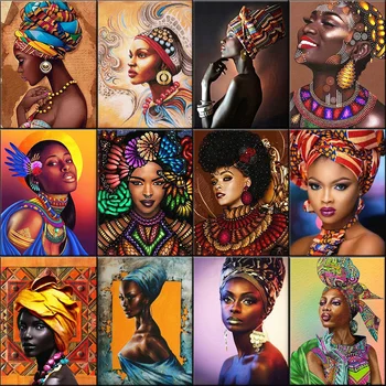 Африканска жена DIY картина по номера на платно ръчно рисувани за възрастни, за оцветяване по номера с акрилни бои, уникални подаръци