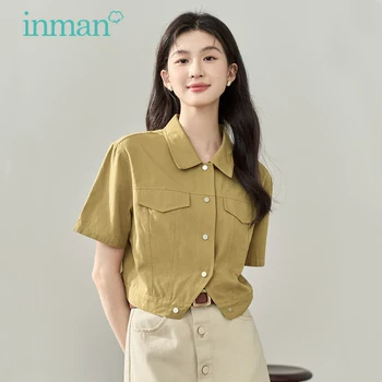 Дамски ризи INMAN, лято 2023, поло риза с къси ръкави, приталенная блуза с джоб копчета, всеки ден универсални капаци армейского зелен цвят