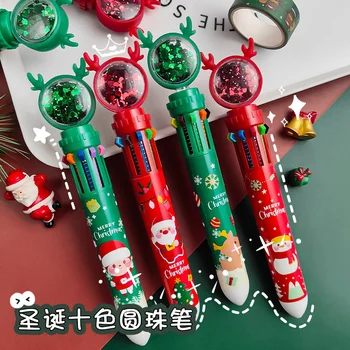 Сладък коледен Дядо Коледа, химикалка писалка 10 цвята, кавайная прибиращ се дръжка-roller, подарък ученически канцеларски материали