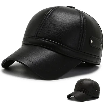Мъжка зимна шапка със слушалки, регулируем размер, топли шапки за мъже, висококачествени папины шапки от изкуствена кожа, бейзболна шапка-шапка с възможност за сгъване на облегалката