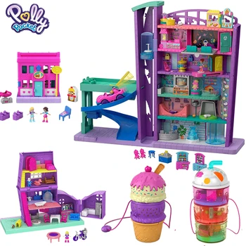 Оригинален Polly Pocket Polly Mega Mall Аксесоари За Кукла Къща, Мебели за Дома, Играчки за Момичета, Детски Игри Набор, Подарък за Търговски Център