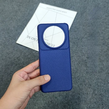 материал от естествена кожа, луксозна калъф за вашия телефон ръчна изработка, Xiaomi Mi 12S Ultra case, с твърди корици в ретро стил, синьо