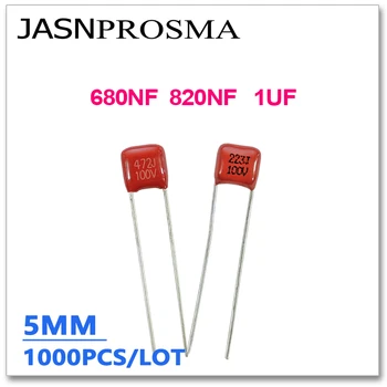 JASNPROSMA CBB кондензатор стъпка 5 Мм, 100, 1000 бр. 680NF 820NF 1 icf 684J 824J 105J 0,68 ICF 0,82 ICF DIP 5% CBB21 CBB22