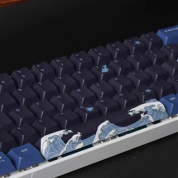 Ukiyoe Coral Sea 125 Клавиши Череша Профил на PBT Боядисват-Sub Черен Английски Клонирани капачка за механична Геймърска клавиатура