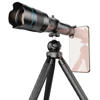 Телеобектив 60X за мобилен смартфон, черен стойка на телескопа с висока разделителна способност, обектив от оптично стъкло, една седалка, всички метални корпус