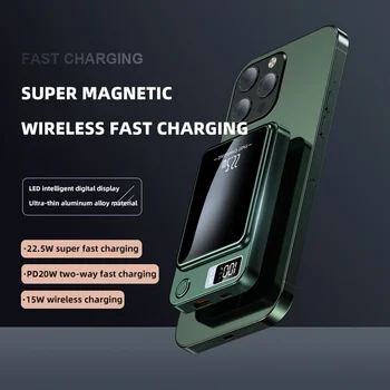 PD 22,5 W, безжична бързо зареждане външна батерия супер магнитен блок за захранване 15 W преносим кабел за зареждане захранване за iphone 14 Huawei