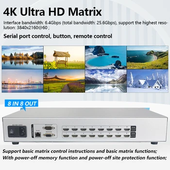 4x4 8х8 8x16 16x16 HDMI Матричен превключвател 4K60Hz Професионален сплитер за багажник Подкрепа HDCP2.2 (HDMI2.0)/EDID/RS232/TCP/IP Управление