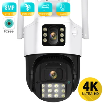8MP 4K PTZ WiFi IP Камера с Двойна Екран Цветно Нощно Виждане Външна 4-Мегапикселова Камера за Видеонаблюдение ICSEE APP IP Камера