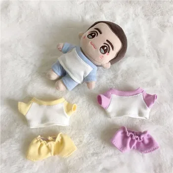 10 см, памучен облекло за анимационни кукли ръчно изработени жълто, синьо, лилаво, един сладък комплект дрехи за плюшени кукли, детски подарък, корейски поп-комплект COS
