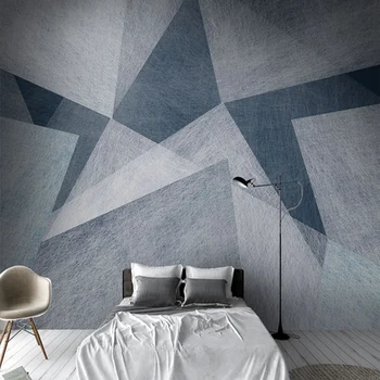 Потребителски фреска на Съвременна творческа изкуство геометрични сиво-сини фотообои за спални хол разтегателен Backrgound Стенно покритие 3D
