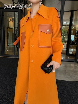 TWOTWINSTYLE вълна палто за жени с ревери и дълъг ръкав, однобортные обикновена минималистичные директни палта, дамски дрехи, новост мода