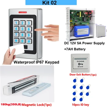 RFID Wapterproof карта ketpad Система за контрол на достъпа комплекти DC12V 5A Източник на захранване от резервна батерия AC 100 ~ 240 180 кг Магнитен Заключване