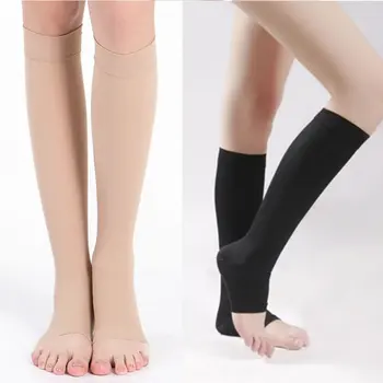 Медицински Компресия Чорапи до Коляното с Отворени Пръсти, Чорапи От Разширени Вени, Компрессионный еластична Превръзка, Обвивка, което отрежда на Формата за Жени, Мъже 18-21 мм