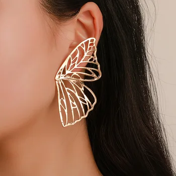 Нови луксозни модни кръгли висящи корейски обеци за жените, голяма златна обица с пеперуда за жени, бижута 2021
