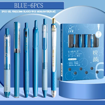 5 бр. гел химикалки + 1 бр. маркери многоцветни 0,5 мм студентски офис-канцеларски материали специално за писмен изпит 6 бр. комплект