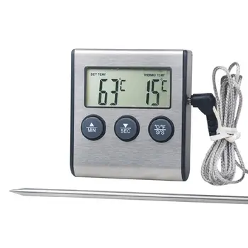 Дигитален кухненски термометър с LCD дисплей с дълъг космическата сонда за печене на скара, на фурна, готвене на месо, аларма, таймер, измервателни инструменти