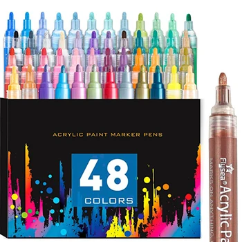 48 Цветове Художествени Маркери с 2 мм Фитил Акрилни Дръжки Нетоксични Акрилни Дръжки Водоустойчиви Маркери за Графити за 