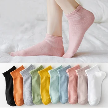 4 чифта/лот, нови дамски къси чорапи, летни обикновена ежедневни чорапи от полиестер и памук