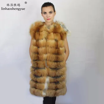 Linhaoshengyue 2017 г., НОВА Модна Зимна Топла Дамска Жилетка От Естествена Кожа Червената Лисица