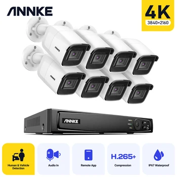 ANNKE 4K Ultra HD POE Система за видеонаблюдение 8CH H. 265 + NVR С 4K Камера за Сигурност Комплект за видеонаблюдение Аудиозапис, 8-МЕГАПИКСЕЛОВА Ip камера