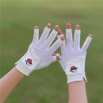 Ръкавици за голф, дамски ръкавици на корейската марка, високо качество, дишащи, износоустойчиви, бели, розови, дамски ръкавици без пръсти за лява и дясна ръка