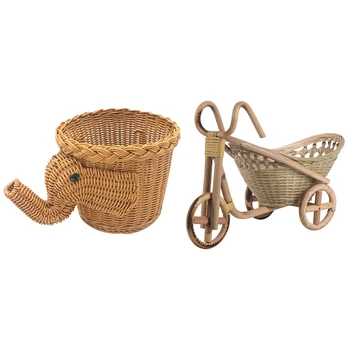 Ракита кошница за пикник с бамбуковым слон ръчна изработка, плетени сламена кошница за плодове