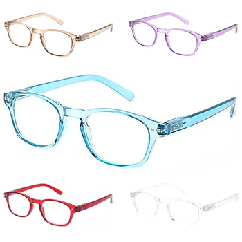 Henotin Очила За четене на Модни Мъжки и Женски Прозрачни Цветни Рамки HD Очила За четене При Пресбиопия С Диоптриями +0.5+2.0+4.0+6.0