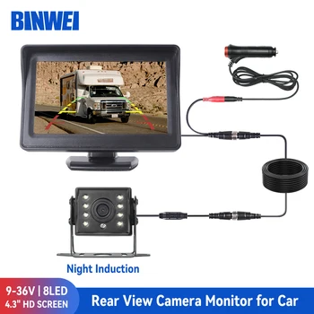 BINWEI Автомобилна Камера за Обратно виждане с Екран от 4,3 Инча HD Монитор За Паркиране на Камиони 24 Нощно Виждане Камера за Обратно виждане Дисплей за Сигурност