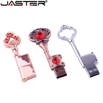 JASTER Модерен метален диамантена ключ във формата на сърце usb флаш памет pendrive 4 GB 8 GB 16 gb 32 GB 64 GB стоманена карта памет Подаръци