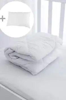 Памучно бебешко одеало + 1 възглавница, бяло детско одеало, домашен текстил и мебели