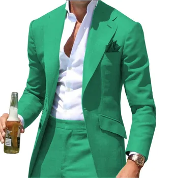 Максималната ежедневни приталенная етикет с вдлъбнатина, зелен мъжки костюм, сако, официален бизнес костюм за сватбата, всекидневен костюм на младоженеца (само за яке)