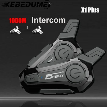 Мотоциклет шлем Bluetooth домофонна слушалка за 2 ездачи 1000 м Intercomunicador Мото заседателна слушалки Безжични MP3 плейър