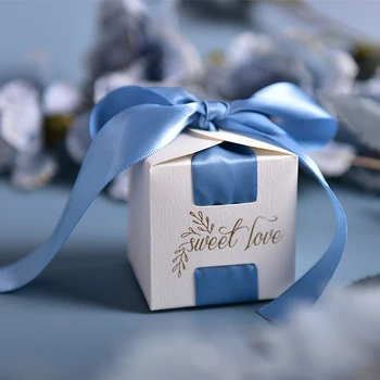 Серия Сен в стил Ins, кутия за опаковане на бонбони със зелена синя панделка за парти, опаковки за шоколад, опаковка на шоколади /Кутии за сватбени подаръци