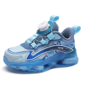 Детски обувки с въртящ се бутон за момчета, пролет 2023, нова ежедневни обувки за средни бебета, окото дишаща детски спортни обувки за момичета 7-12 години