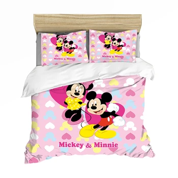 Спално бельо с анимационни модел на Disney Мики и Мини маус, двойно Quan King, нечетно и четно пуховое одеяло, калъфка за възглавница, подарък за момичета и момчета, декорация на спалня