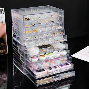Бижутериен Органайзер Козметични Кутия За Съхранение Органайзер За Дизайн Нокти Diamond Дисплей Поставка Прозрачна Акрилна Кутия Пластмасова Кутия Штабелируемая