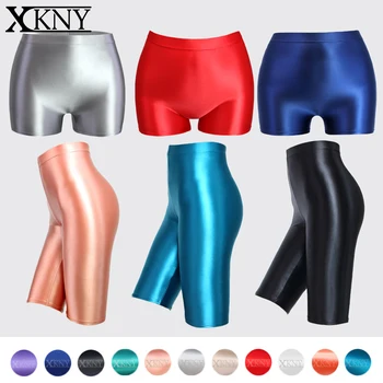 XCKNY сатен гладки матови шорти секси копринени маслени гланц Унисекс ежедневни спортни тънки плувни шорти с висока талия лъскави чорапогащи