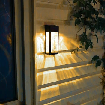 Слънчев, с монтиран на стената лампа, водоустойчив външен стенен монтаж аплици, черно топло бяло слънчев лампа за стена, двор, входната врата, тераса, веранда, градински декор