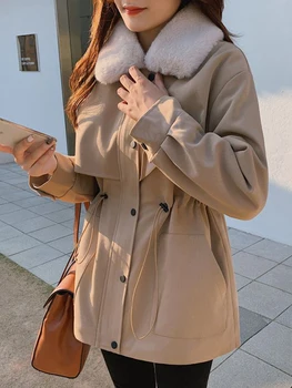 FTLZZ Зимно дамско дълго палто с отложным яка и завязками, ежедневни дамски дебели топли паркове, памучно палто дамско палто ветрозащитное