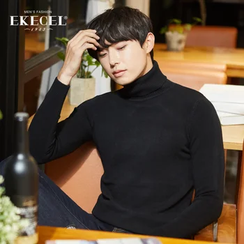 Есенно-зимния нов пуловер с висока воротом, мъжки модерен полувязаный пуловер в корейски стил, вътрешна долна риза плюс кадифе