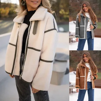 2023, в есенно-зимната мода руното яке, дамски вълнена къс яке от овча вълна, дамски палта