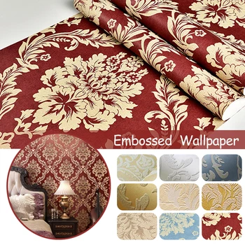 Луксозни плътен тапет от нетъкан текстил, на фона спални, хол, цветя модел, 3D текстурирани тапети с релефни, декор за тапети