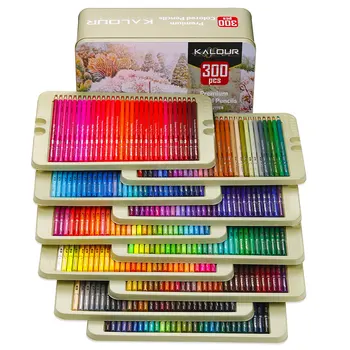 KALOUR Нов комплект моливи 300 цвята Професионална желязна кутия на Цветно изкуство за рисуване на графити маслен цветен молив Комплект за рисуване