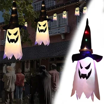 Шапка ведьмака на Хелоуин, висящи гирлянди, led водоустойчиви илюзорен лампа, лампа за декор за Хелоуин батерии за домашна градина